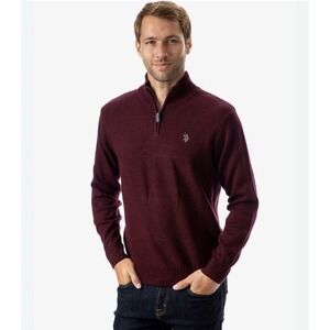 U.S. polo assn‎ 1/4 zip sweater Men Size Large Knit Pullover Mock Neck Maroon